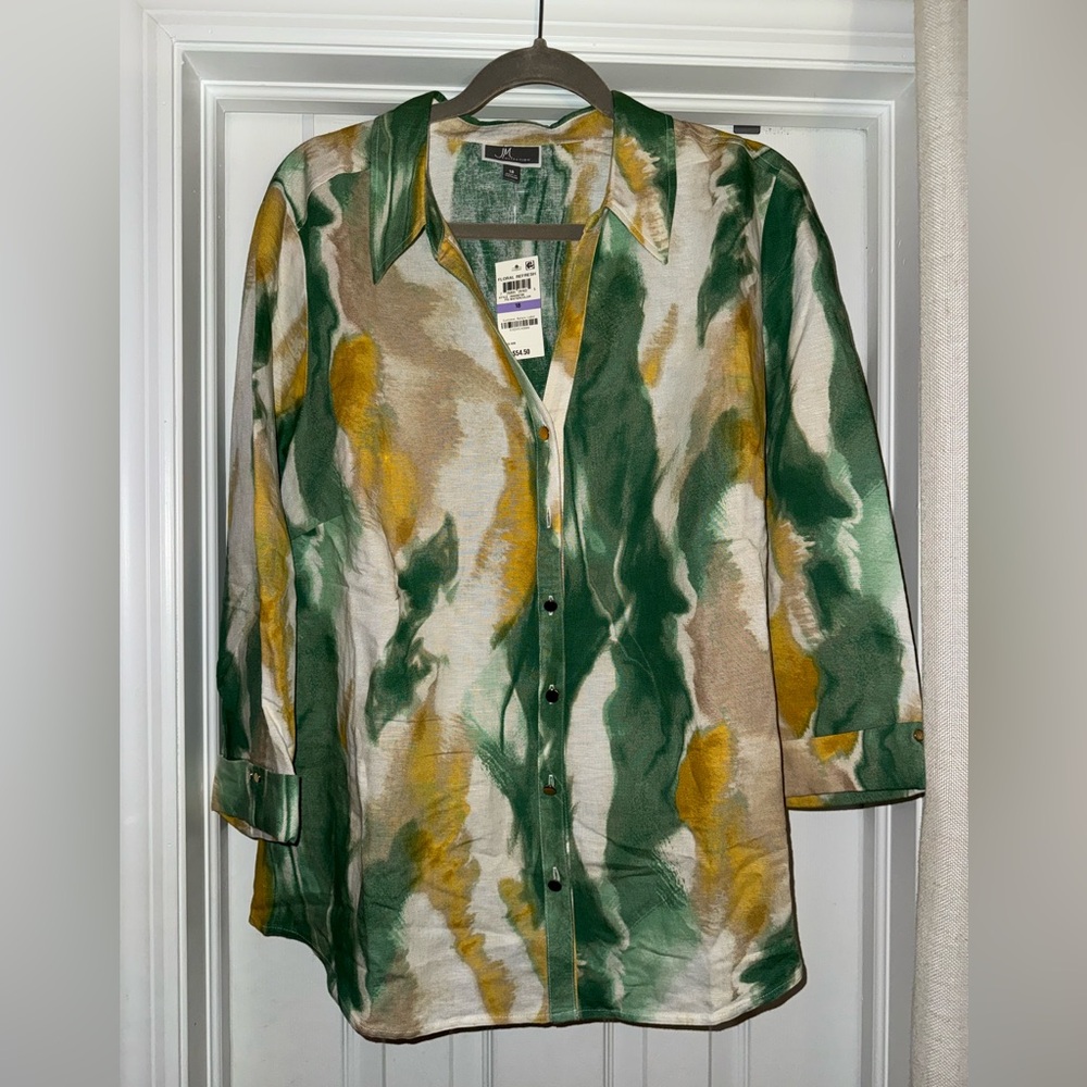 JM Collection Green and Yellow Button Down Shirt